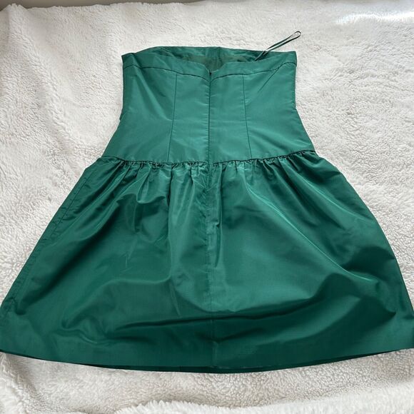 J Crew Womens Dress Size Petite 4 Emerald Green 100% Silk Waist Strapless - Picture 2 of 9